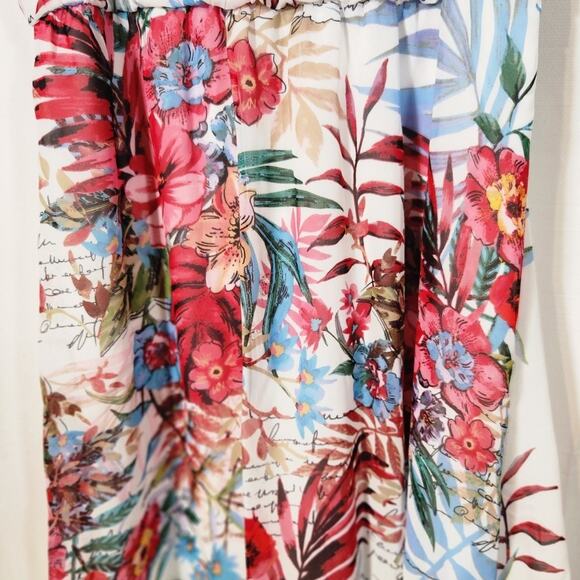 Tacera $45 Large Spaghetti Strap White Pink Green Blue Tropical Floral Sundress - Picture 2 of 10